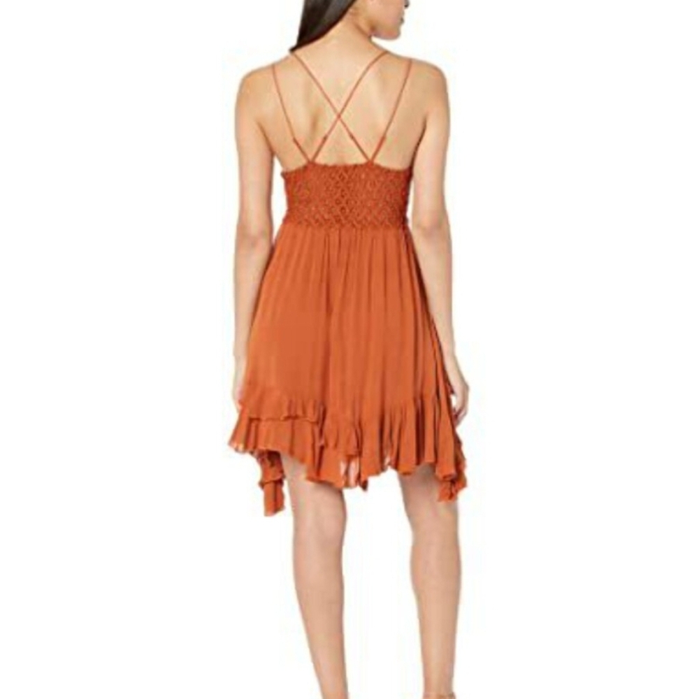 Intimately Free People Adella Ochre Dress. Asymmetrical Hem. Lace Detailing - Picture 6 of 15